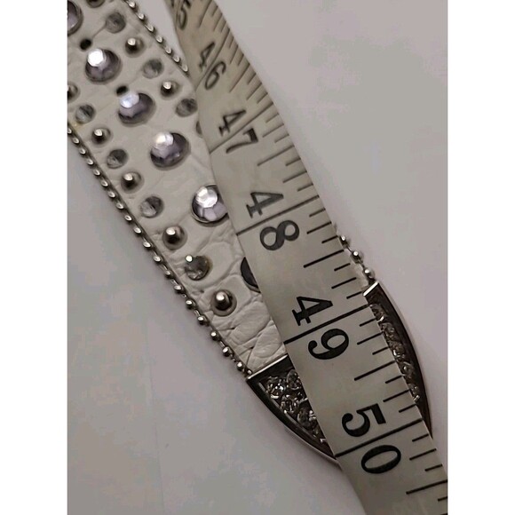 Genuine Leather Belt White Silver Buckle Studded Mirror Style Western Rock Retro main image 10